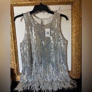 Endless Rose Silver Sequin Fringe Top